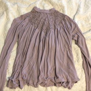 lavender top, lace up in back, floral lace detail